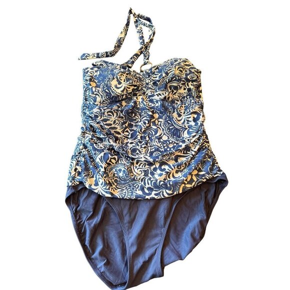Lauren Ralph Lauren Blue White Blue White Halter Top Swimsuit Size 16 - Picture 1 of 5